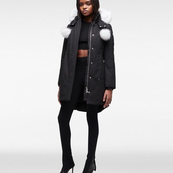 Moose Knuckles Black Parka With White Fox Fur NWT - Picture 2 of 14